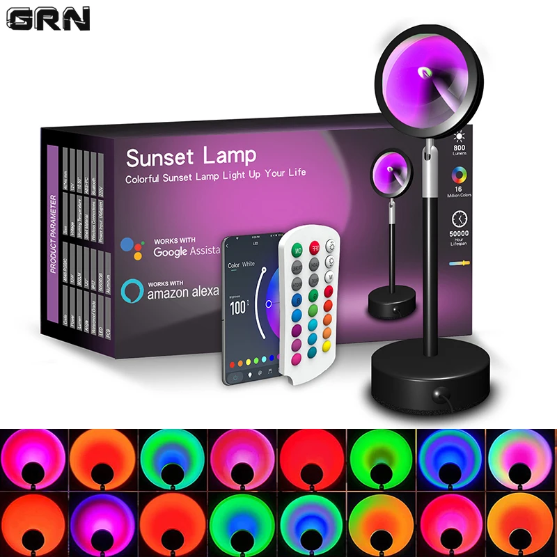 Smart Home Solution - スマートLEDサンセットランプ,カラフルな変更ランプ,Bluetoothアプリ制御,音楽同期,ネットワークブロードキャスト,寝室,家の装飾,レインボーランプ