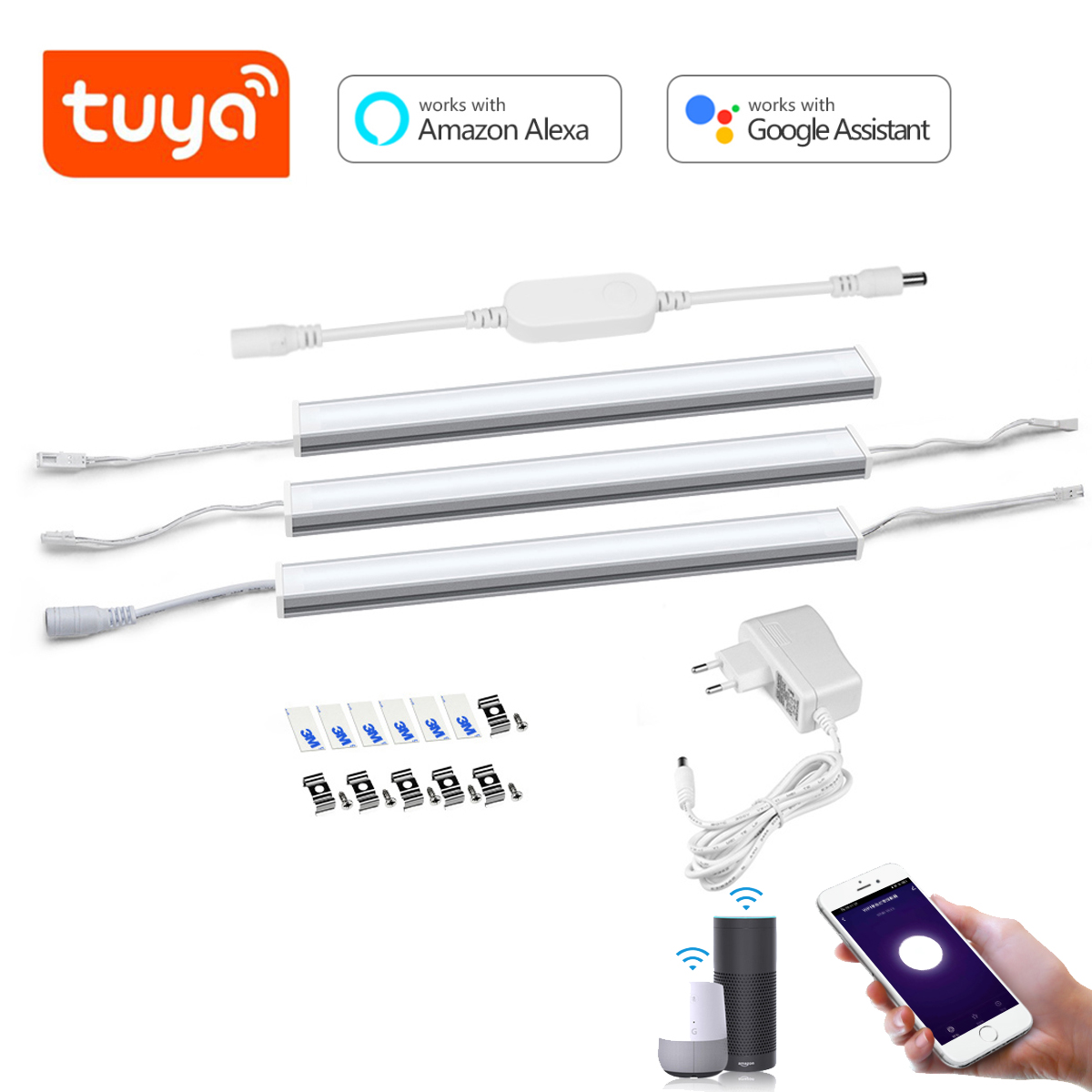 Smart Home Furniture - スマートTuya WifiアルミバーLED照明キット、キャビネット下ライト、音声制御、キッチン、クローゼット用、Alexa、Google Home対応