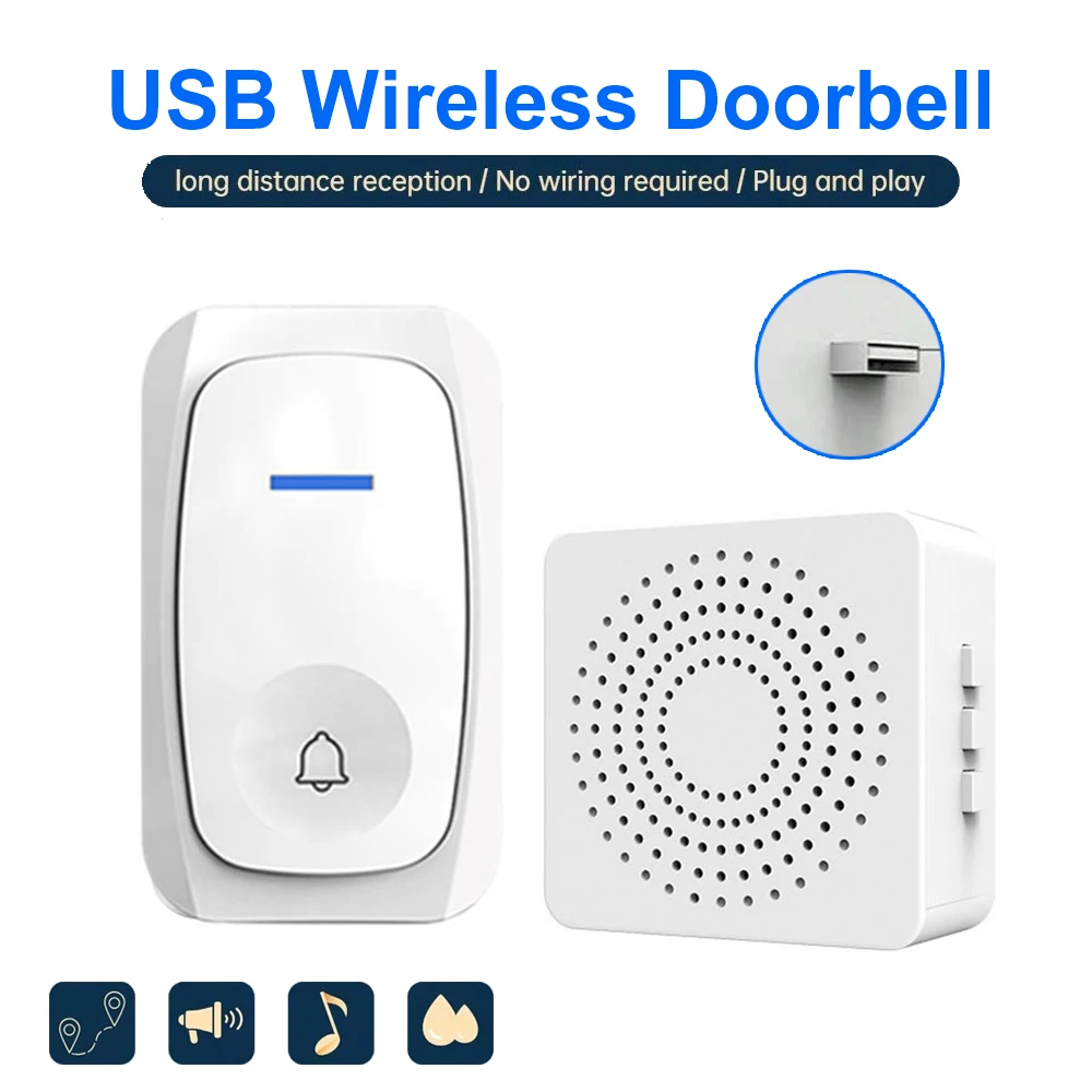 Smart Home News - USB ワイヤレスドアベルスマートウェルカムドアベル 3 スピード音量 38 曲メロディードアベル家庭用ベッドコール緊急コール