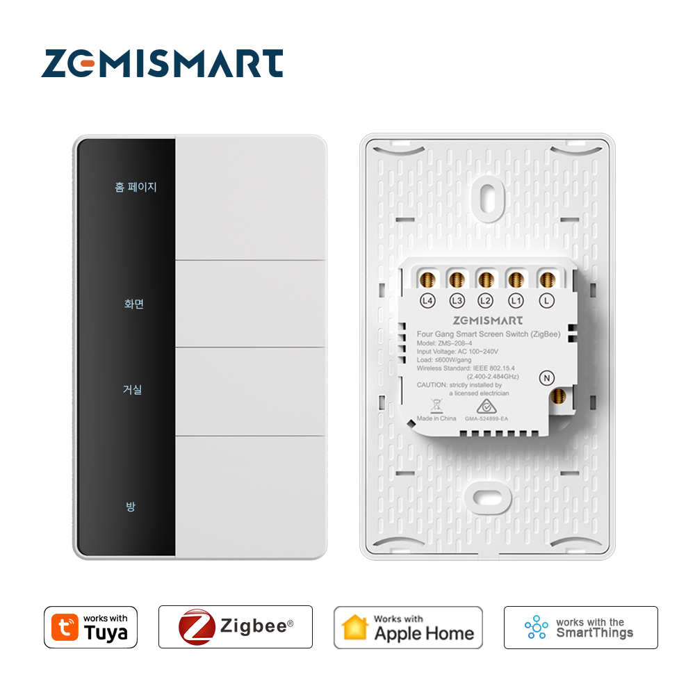 Zigbee Gateway - 1234 Gang USタイプZigbeeプッシュライトスイッチZemismartインタラプタ（ニュートラル配線不要）Tuya Homekit SmartThings対応（Matterハブ経由）