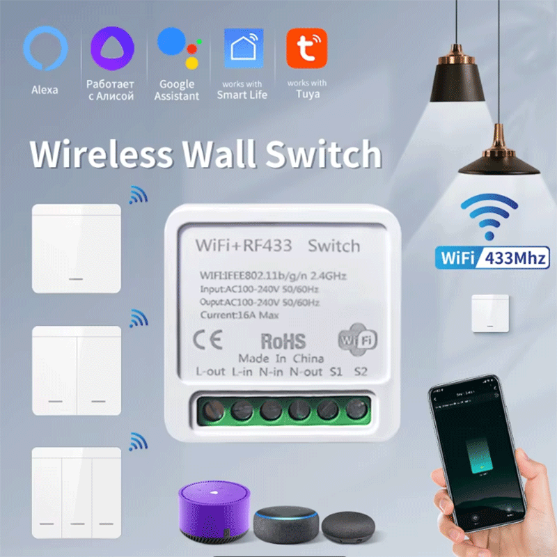 Smart Home Solution - Tuya WiFiスマートライトスイッチ スマートホーム ワイヤレスRF 433mhz プッシュボタン壁スイッチ