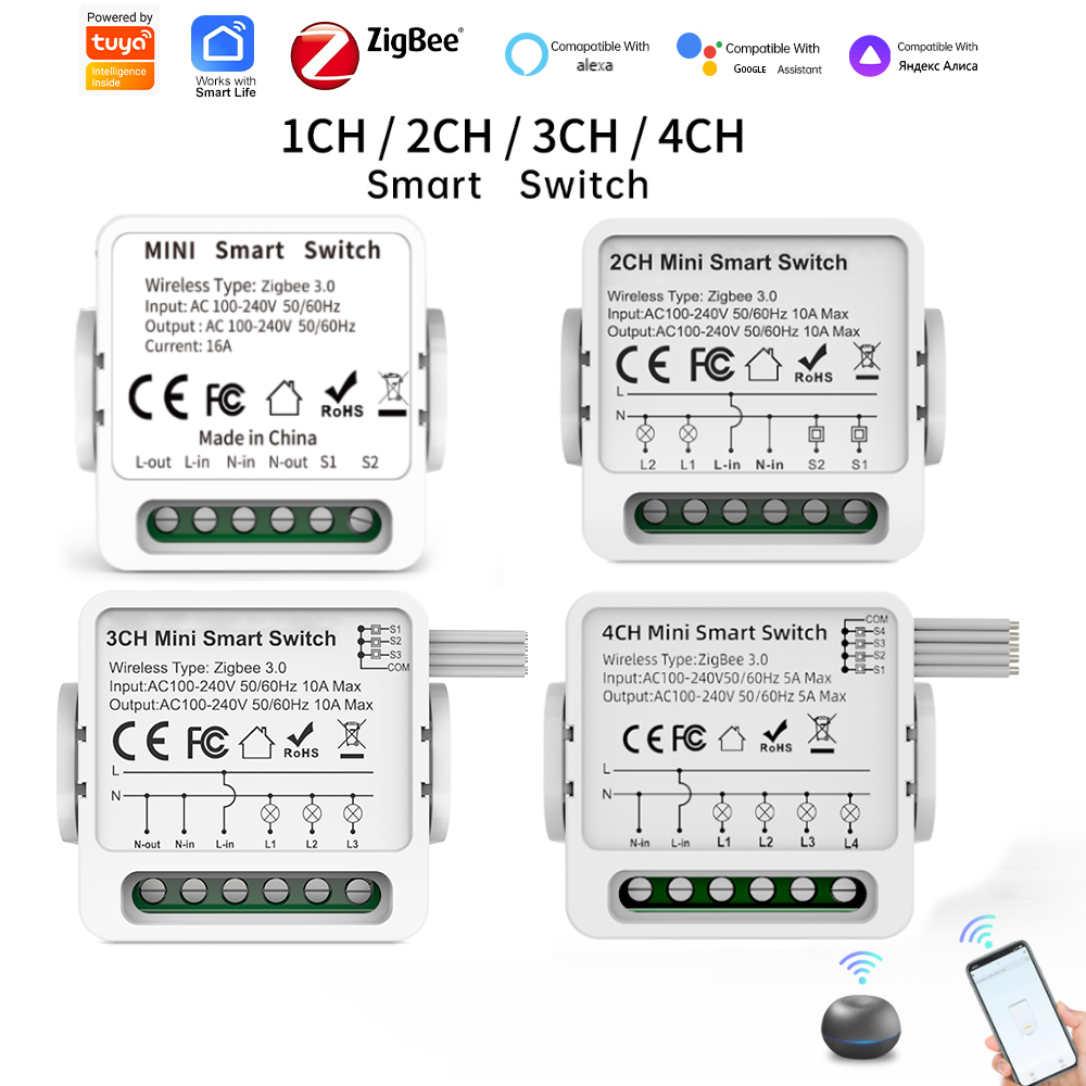 Smart Home Voice Assistant - Tuya Zigbee 3.0 スマートスイッチ 1/2/3/4ウェイ ミニスマートライトブレーカー