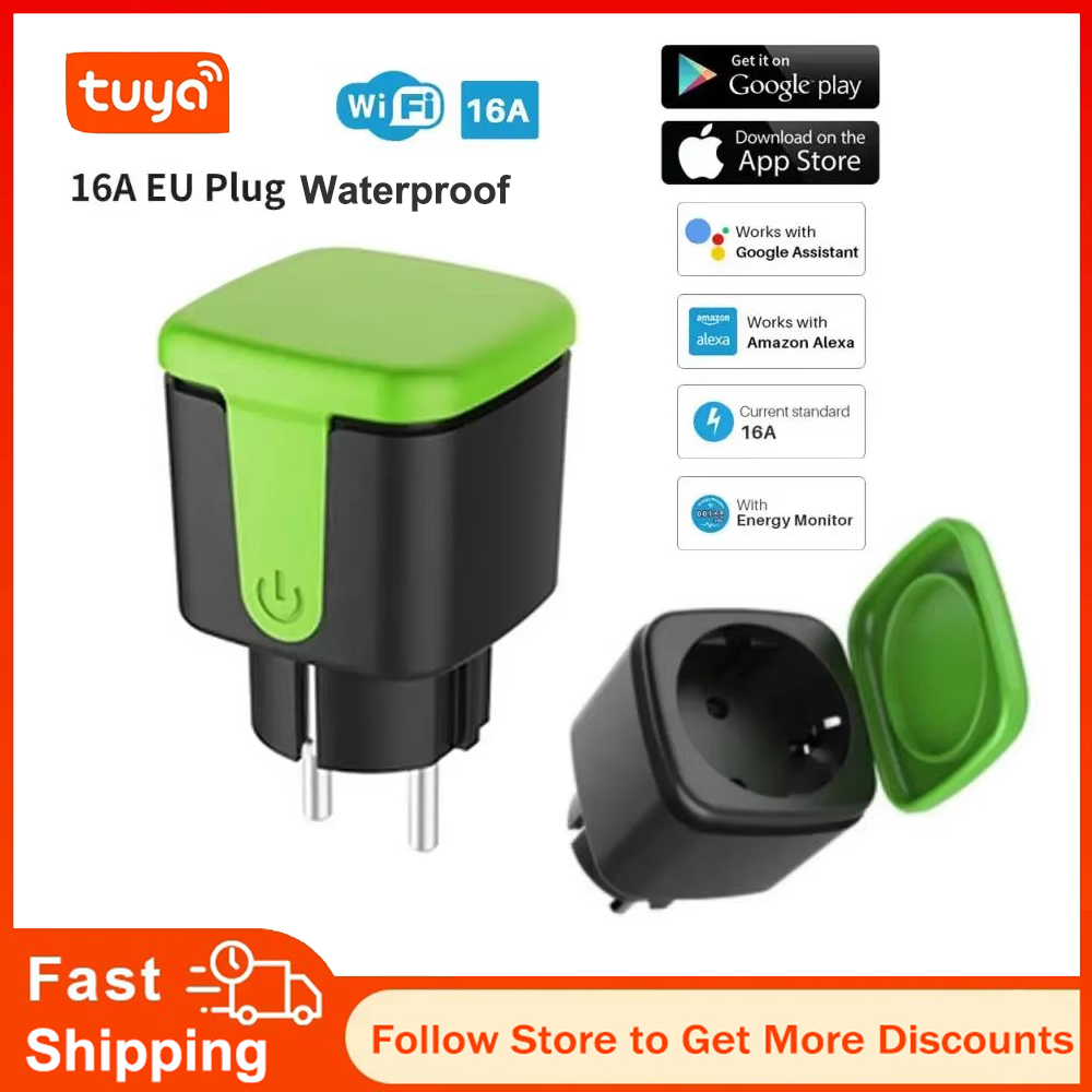 Smart Home Voice Assistant - Tuya EU 16A WiFiスマート防水ソケット屋外用ソケットスマートリビング電気プラグ Alexa Google
