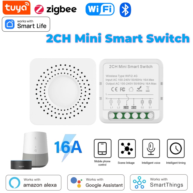 Smart Home Voice Assistant - Tuyaミニスマートスイッチ WiFi 1-2-3-4連スイッチ 16A、AlexaとGoogleアシスタントの音声制御に対応