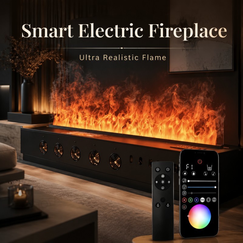 Smart Home Simulation - ミニマリスト壁掛け暖炉 高級スマート暖炉 水蒸気炎シミュレーション スカンジナビア風ホーム暖炉 リモコン付き