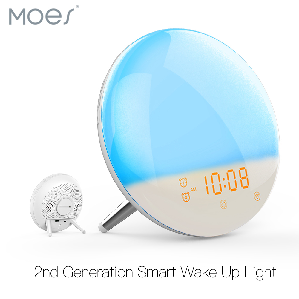 Smart Home Simulation - WiFi対応スマートライト目覚まし時計、7色のサンライズ・サンセットシミュレーション、Tuyaアプリ制御、Alexa、Google Home対応