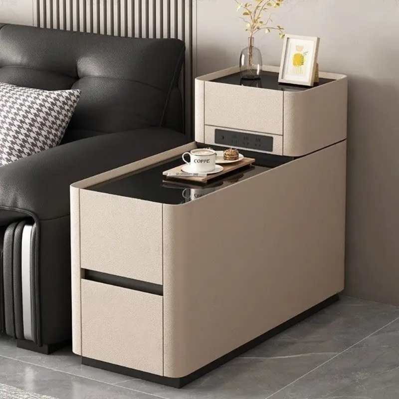 Smart Home Furniture - スマートソファサイドキャビネットワイヤレス充電エンドテーブル狭い収納キャビネット強化ガラスアームレストサイドテーブルリビングルーム