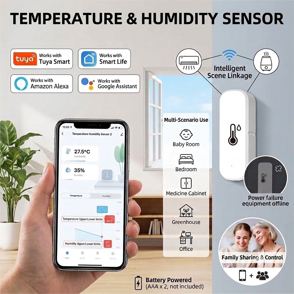 Wi-Fi対応のスマート温湿度センサー。室内温度計として使用 - Smart Home Furniture のレビューと価格