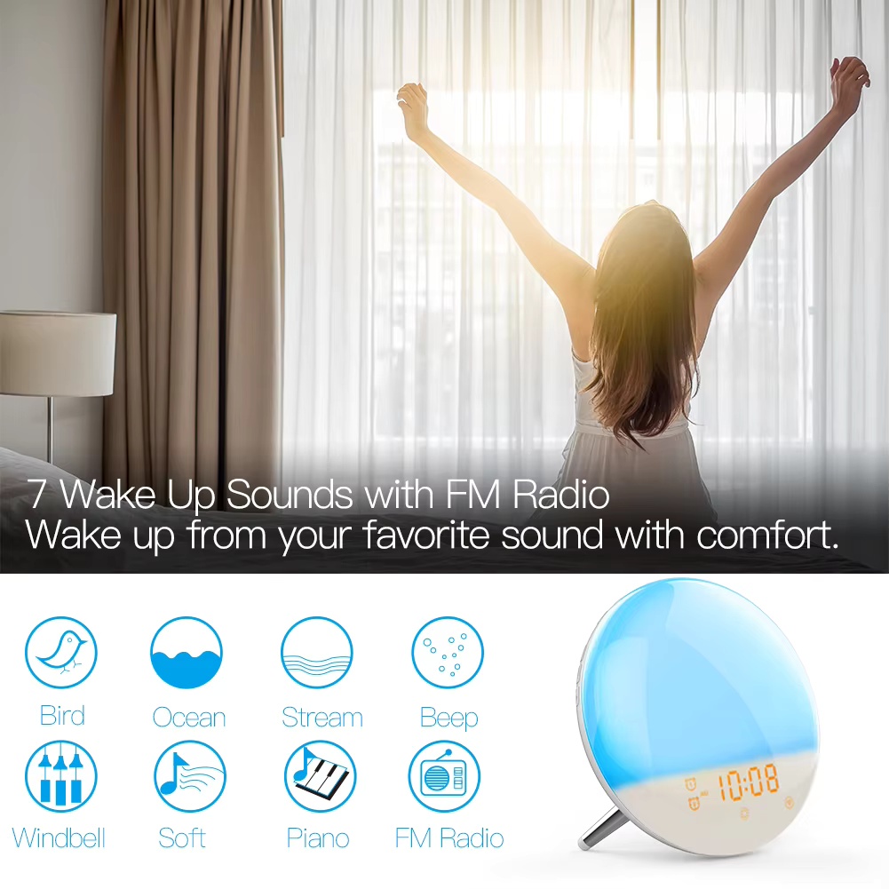 MOES WiFi対応スマートライト目覚まし時計、7色のサン - Smart Home Simulation のレビューと価格