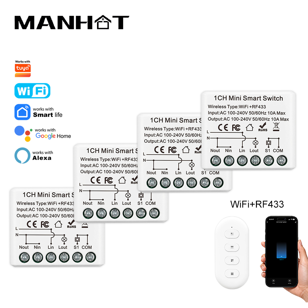 10A ミニ WIFI スマートスイッチ RF433Mhz  - Smart Home Voice Assistant のレビューと価格